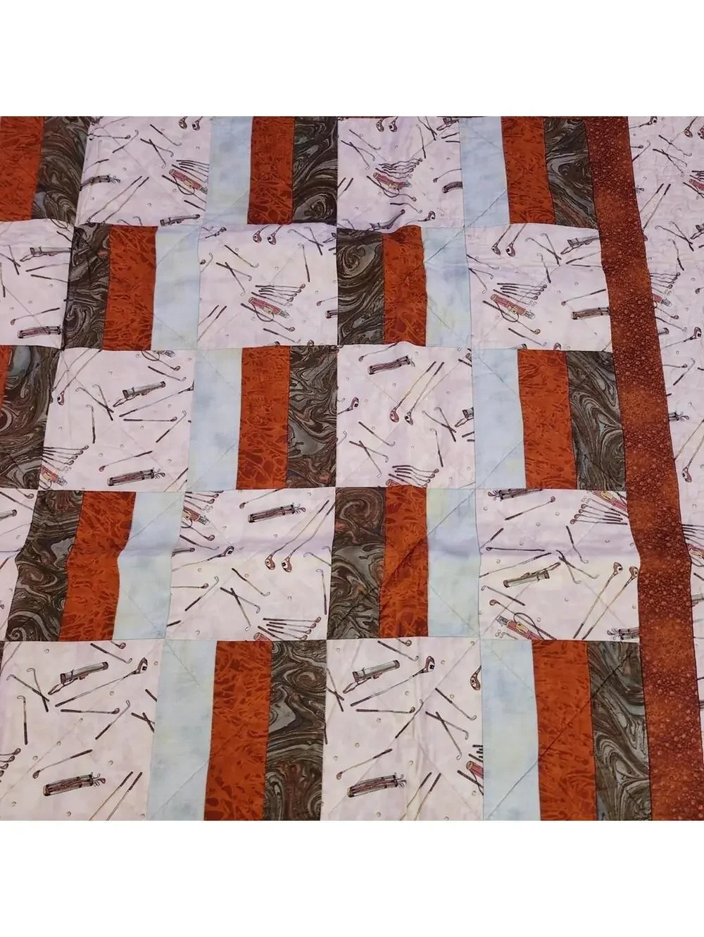 NEW Handmade Golf-Themed Patchwork Quilt 52 x 58 inches Forest Backing